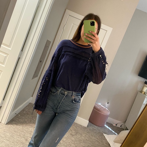 Free People Beaded Sleeve Top - Picture 4 of 5